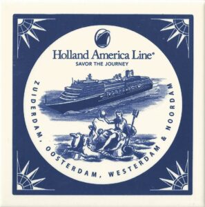 2 Vintage Holland American Line Porcelain Coasters Delft Blue Tile Cruise Ship